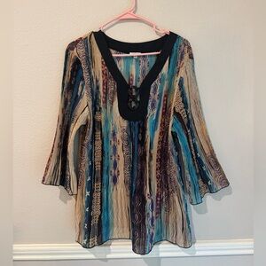 Vintage Multicolor Women's Shirt with Black Trim